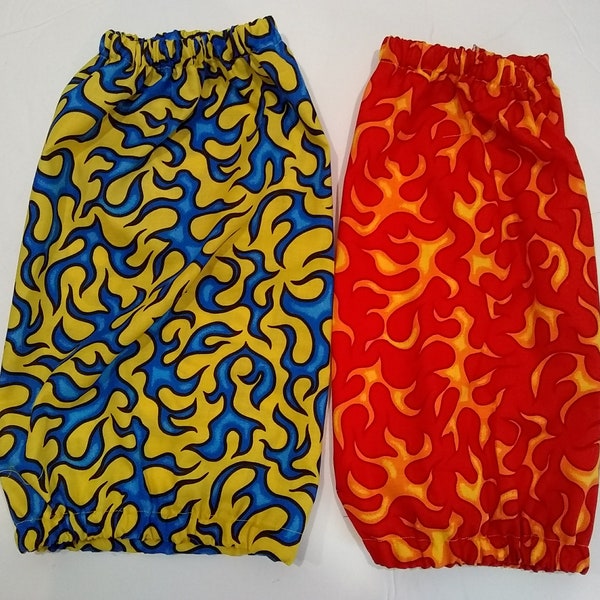 2 dog  SNOODS Blue, Red, yellow flames on yellow Afghan Hound Saluki Cocker & Springer Spaniel Setter