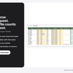 Wedding Guest List Spreadsheet, RSVP Tracker, Seating Chart, Excel & Google Sheets Template