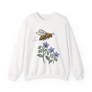 Honeybee Sweatshirt, Bee and Borage Wildflower Crewneck, Cottagecore Botanical Pullover, Beekeeper Gift, Nature Lover Bee Shirt for Her