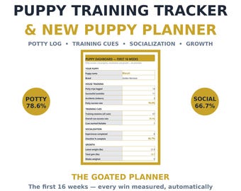 Puppy Training Tracker & New Puppy Planner Spreadsheet — Potty Log, Socialization Checklist, Growth Chart, Excel Sheets