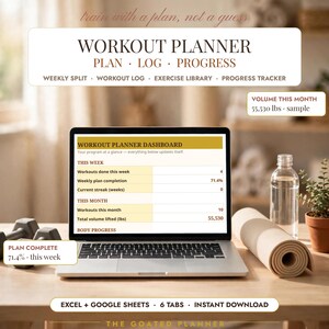 Workout Planner Spreadsheet — Exercise Tracker, Fitness Planner & Gym Log with Weekly Split and Progress Tracker for Google Sheets