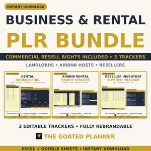 PLR Business Tracker Bundle, Rental Property Bookkeeping, Airbnb Income and Reseller Profit Trackers, Commercial Resell Rights Excel