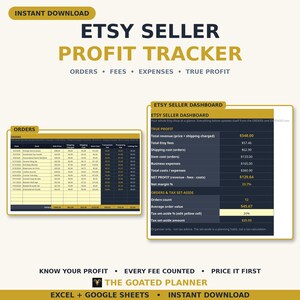 Etsy Seller Profit Tracker Spreadsheet - Bookkeeping Hub, Fee Calculator, Orders, Expenses & Dashboard for Google Sheets image 1