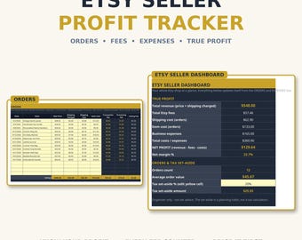 Etsy Seller Profit Tracker Spreadsheet - Bookkeeping Hub, Fee Calculator, Orders, Expenses & Dashboard for Google Sheets