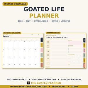 2026 2027 Digital Planner GoodNotes Planner iPad Planner Hyperlinked Life Planner Daily Weekly Monthly Planner with Stickers & Covers