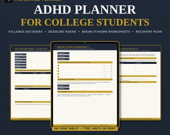 ADHD Planner for College Students — Fillable Digital Planner, Syllabus Tracker, Assignment & Deadline Organizer, GoodNotes PDF