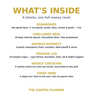 No-Spend Challenge Tracker Spreadsheet — 30-Day Money Reset, Savings Redirect, Trigger Log & Weekly Check-Ins, Excel and Google Sheets image 2