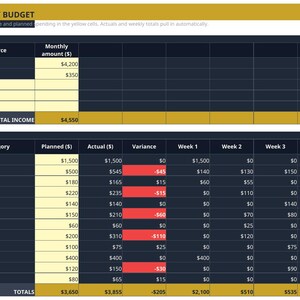 Monthly Budget Planner Spreadsheet — Budget Tracker with Planned vs Actual, Weekly Breakdown and Bill Alerts for Excel & Google Sheets image 5