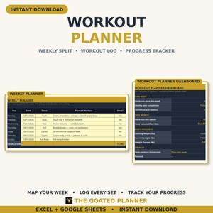 Workout Planner Spreadsheet — Exercise Tracker, Fitness Planner & Gym Log with Weekly Split and Progress Tracker for Google Sheets image 1