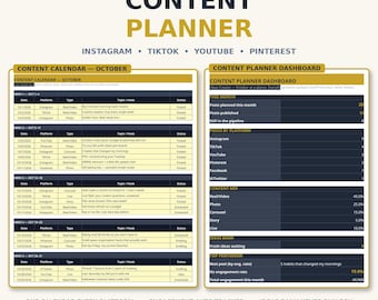 Social Media Planner Spreadsheet — Content Calendar and Content Planner with Engagement Tracker for Instagram, TikTok & Google Sheets