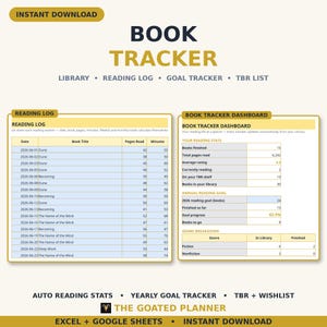 Reading Log & Book Tracker Spreadsheet — Light Mode Reading Tracker with TBR Journal and Book Library List for Excel and Google Sheets image 1