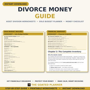 Divorce Financial Planning Guide — Asset Division Worksheets, Solo Budget Planner & Money Checklist, PDF Download