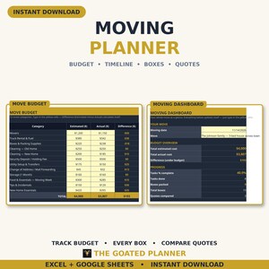 Moving Planner Spreadsheet - Move Budget, Timeline Checklist, Box Inventory & Mover Quotes for Excel and Google Sheets image 1