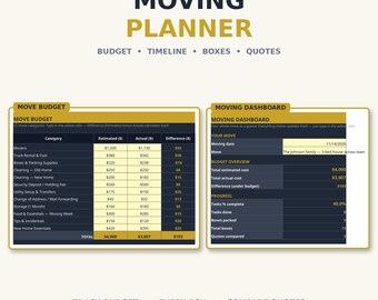 Moving Planner Spreadsheet - Move Budget, Timeline Checklist, Box Inventory & Mover Quotes for Excel and Google Sheets