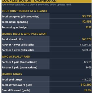 Couples Budget Planner Spreadsheet — Joint Budget, Bill Splitter & Shared Goals Tracker for Google Sheets and Excel, Budget Template image 5
