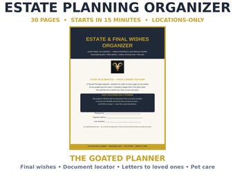 Estate Planning Organizer — Final Wishes, Document Locator & Who to Notify, 30 Page PDF Workbook, Printable Download