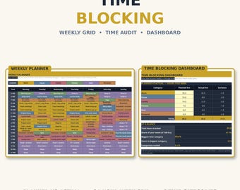 Weekly Time Blocking Planner Spreadsheet — 24 Hour Schedule Tracker with Time Audit & Time Management Dashboard, Excel