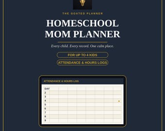Homeschool Planner for up to 4 Kids — Attendance and Hours Log, Lesson Plans, Grade Tracker, Portfolio Checklist, Fillable PDF