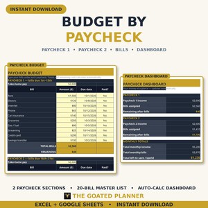 Budget By Paycheck Budget Spreadsheet Financial Planner Template Google Sheets & Monthly Tracker Weekly Biweekly Bill Expenses Savings Debt