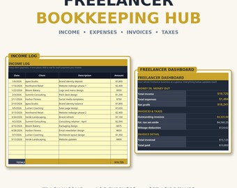 Freelancer Bookkeeping Spreadsheet - Income, Expenses, Invoices, Mileage & Tax Hub for Google Sheets and Excel