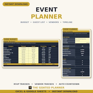 Event Planner Spreadsheet — Party and Event Budget Planner with Guest List, Vendor Tracker and Timeline for Excel & Google Sheets image 1