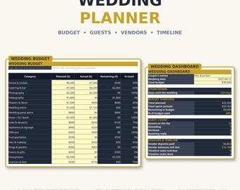 Wedding Budget Spreadsheet — Wedding Planner with Guest List, RSVP Tracker, Vendor Tracker & Timeline for Excel