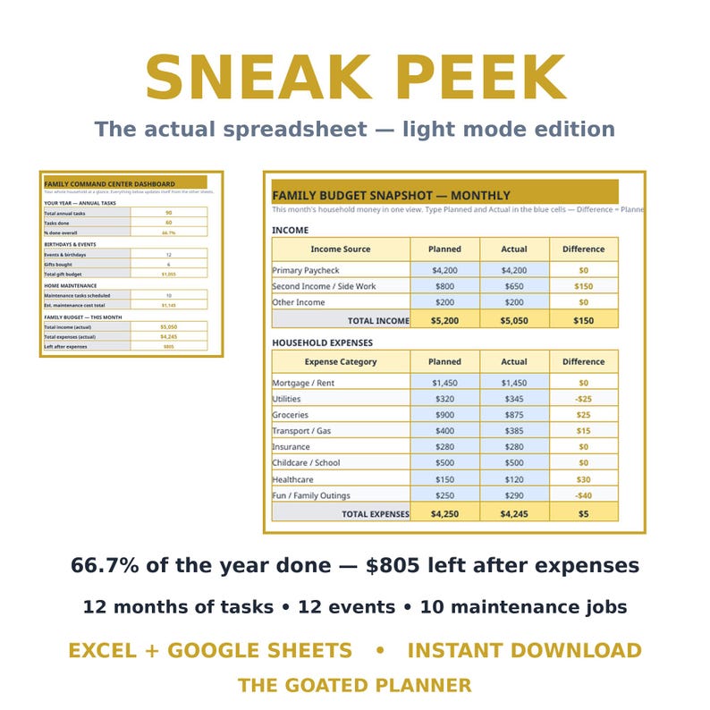 Family Household Command Center Spreadsheet — Annual Tasks, Birthdays, Home Maintenance & Family Budget, Excel and Google Sheets image 4