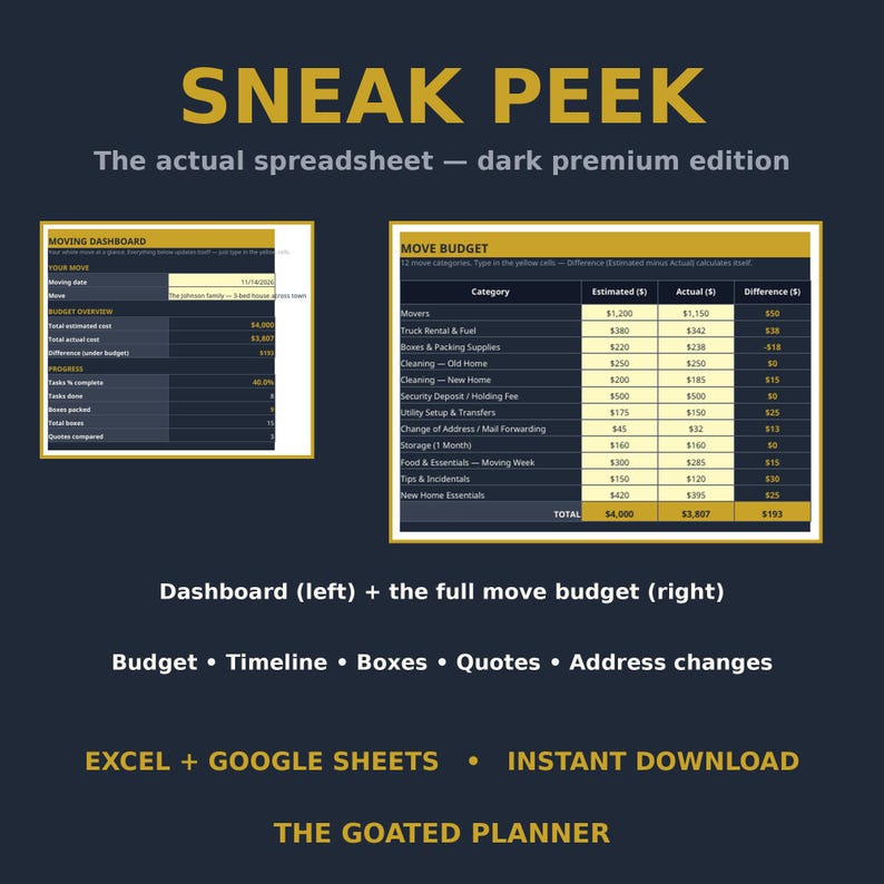 Moving Planner Spreadsheet - Move Budget, Timeline Checklist, Box Inventory & Mover Quotes for Excel and Google Sheets image 4