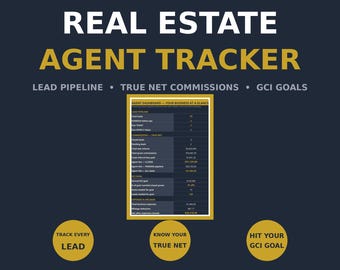 Real Estate Agent Tracker Spreadsheet — Lead Pipeline, Commission Calculator & GCI Goal Tracker, Excel and Google Sheets