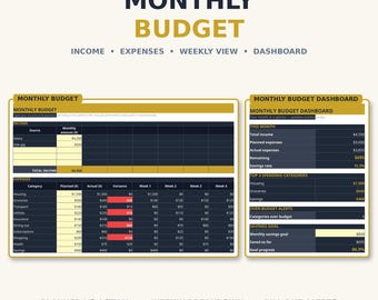 Monthly Budget Planner Spreadsheet — Budget Tracker with Planned vs Actual, Weekly Breakdown and Bill Alerts for Excel & Google Sheets