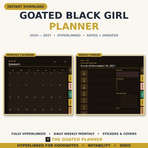 Black Girl Planner 2026 2027 Digital Planner GoodNotes Planner iPad Planner Hyperlinked Daily Weekly Undated Planner Stickers