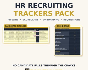 HR Recruiting Trackers Pack Spreadsheet — Candidate Pipeline Tracker, Interview Scorecards & Onboarding Checklist, Excel Google Sheets