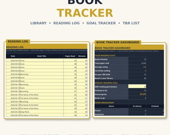 Book Tracker Spreadsheet — Reading Tracker and Reading Log with TBR Journal and Book Library List for Excel & Google Sheets