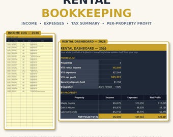 Rental Property Bookkeeping Spreadsheet — Landlord Income and Expense Tracker with Tax Summary for Excel & Google Sheets