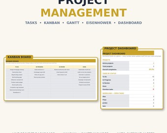 Kanban Board Planner Spreadsheet — Light Mode Task Tracker with Gantt Chart and Eisenhower Matrix for Google Sheets