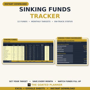 Sinking Funds Tracker Spreadsheet — 12 Funds, Monthly Savings Planner & Dashboard for Google Sheets and Excel, Budget Planner Template image 1
