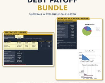 Tableau de remboursement de dettes avec la méthode boule de neige | Calculateur d'avalanche — Planificateur de budget mensuel pour Excel et Google Sheets