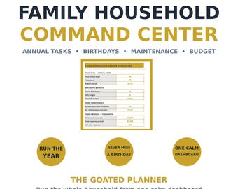 Family Household Command Center Spreadsheet — Annual Tasks, Birthdays, Home Maintenance & Family Budget, Excel and Google Sheets
