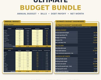 Ultimate Budget Planner Bundle — Annual Budget Spreadsheet with Bill Tracker, Debt Payoff, Sinking Funds & Net Worth Tracker