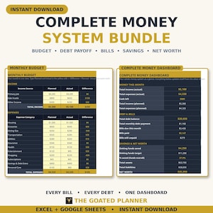Complete Money System Bundle Spreadsheet — Budget Planner, Debt Payoff, Bill Tracker, Sinking Funds & Net Worth Tracker, Excel Sheets image 1