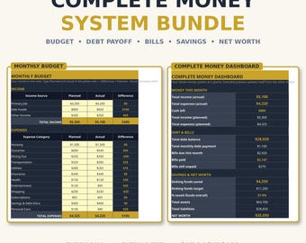 Complete Money System Bundle Spreadsheet — Budget Planner, Debt Payoff, Bill Tracker, Sinking Funds & Net Worth Tracker, Excel Sheets