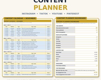 Content Calendar & Planner Spreadsheet — Light Mode Content Planner and Engagement Tracker for Instagram TikTok Google Sheets