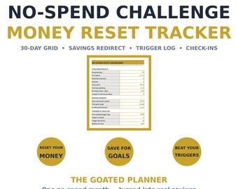 No-Spend Challenge Tracker Spreadsheet — 30-Day Money Reset, Savings Redirect, Trigger Log & Weekly Check-Ins, Excel and Google Sheets