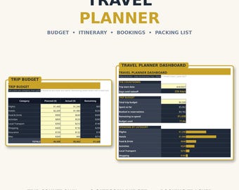 Travel Planner Spreadsheet — Trip Itinerary Template with Vacation Budget, Booking Tracker and Packing List for Excel & Google Sheets
