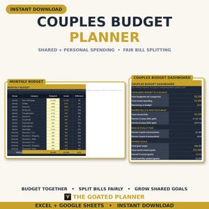 Planilha de Planejamento Orçamentário para Casais — Orçamento Conjunto, Divisão de Contas e Acompanhamento de Metas Compartilhadas para Google Sheets e Excel, Modelo de Orçamento