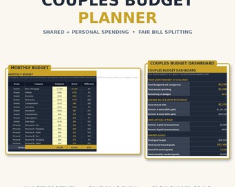 Couples Budget Planner Spreadsheet — Joint Budget, Bill Splitter & Shared Goals Tracker for Google Sheets and Excel, Budget Template