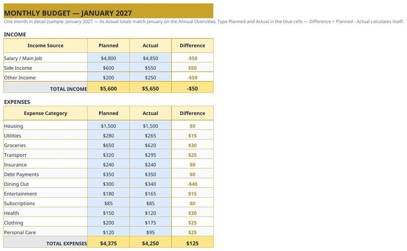 2027 Annual Budget Planner Spreadsheet — Full Year Budget, Monthly Budget, Expense Log & Savings Goals, Excel and Google Sheets image 6