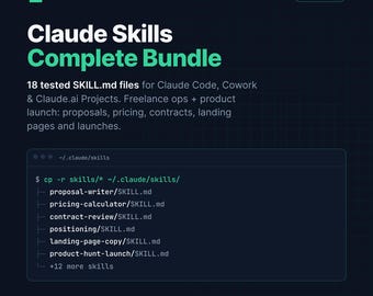 Claude Skills Complete Bundle | 18 Claude Code AI Agent Skills | SKILL.md Files | Freelancer + Product Launch Templates | Instant Download