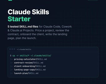 Claude Skills Starter | 5 Claude Code SKILL.md Files | AI Agent Skills for Pricing, Contract Review, Client Onboarding, Landing Page
