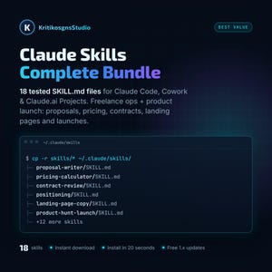 Claude Skills コンプリートバンドル | Claude Code AIエージェントスキル18種類 | SKILL.mdファイル | フリーランサー向けテンプレートと製品ローンチテンプレート | 即時ダウンロード 画像 1